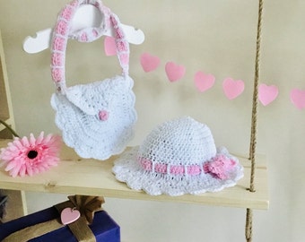 Crochet PATTERN Mira’s Summer Hat & Purse Set Pattern N 224 Hat size 0-6 months 6-12 months Toddler Children