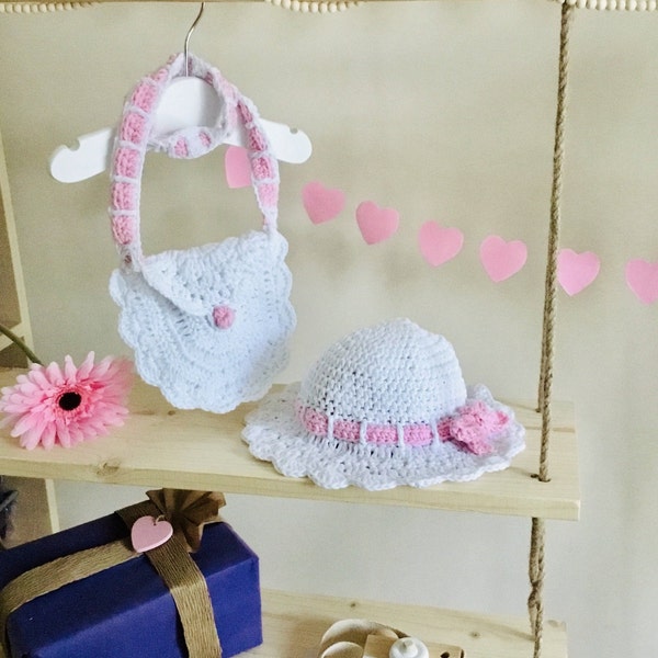 Crochet PATTERN Mira’s Summer Hat & Purse Set Pattern N 224 Hat size 0-6 months 6-12 months Toddler Children