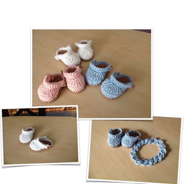 Crochet PATTERN Summer Baby Sandal Bootie & Headband Set N 210 Size 0-6 and 6-12 Months