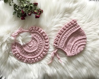 Crochet PATTERN Jasmine Baby Girl Bib & Bonnet Set Pattern N 601 Bib Size Baby and Toddler, Bonnet Size 0-6 months 6-12 months 1-2 years