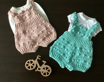 PDF Crochet PATTERN Daphne Baby Romper Playsuit Diaper Cover N 492 for fives sizes 0-4 years