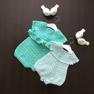 Crochet PATTERN Mia Baby Girl Romper Pattern N 473 Size Baby Toddler 0-3 3-6 6-12 months 1-2 3-4 years