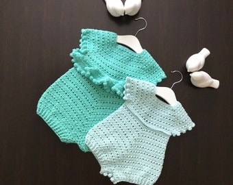 PDF Crochet PATTERN Mia Baby Girl Romper N 473 for five sizes  0-4 years