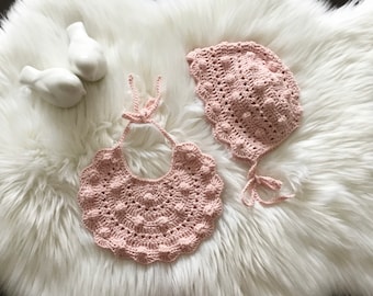 Crochet PATTERN Daphne Baby Bib & Bonnet Set Pattern N 486