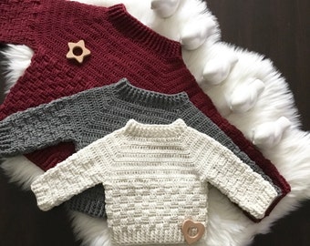 PATRÓN DE GANCHILLO Suéter Harmony Basketweave para niños y niñas Patrón N 638 Bebé Niño pequeño Niños 0-6 6-12 meses 1-2 3-4 5-6 7-8 9-10 11-12 años