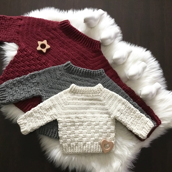 PDF Crochet PATTERN Harmony Basketweave Boys Girl Sweater N 638 size Baby to 11-12 years Jumper