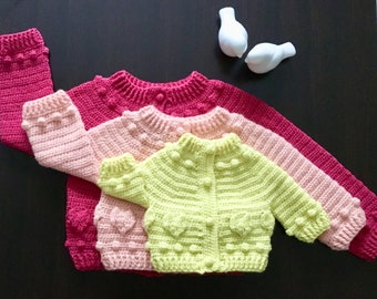 Crochet PATTERN Sweetheart Cardigan Pattern N 452 for 9 size from Baby Toddler to Kids 0-3 3-6 6-12 months 1-2 3-4 5-6 7-8 9-10 11-12 years