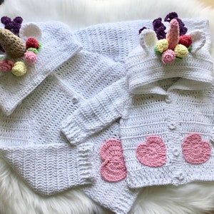 Crochet PATTERN Hooded Panda & Unicorn Cardigan Set N 407 Size - Etsy