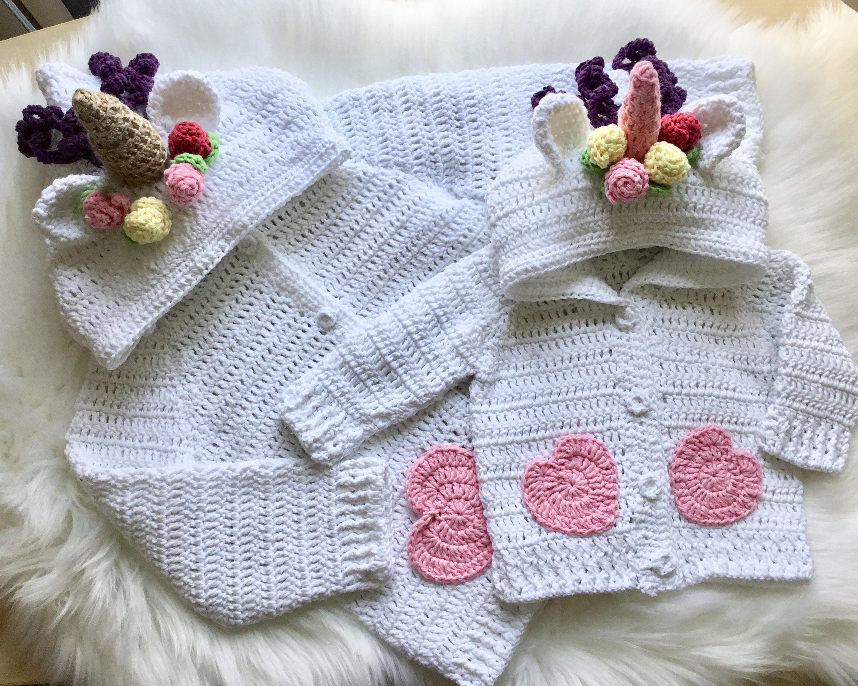 Crochet PATTERN Hooded Panda & Unicorn Cardigan Set N 407 Size | Etsy