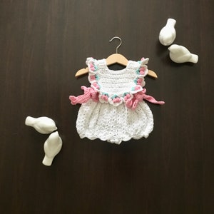 PDF Crochet PATTERN Sakura Romper N 619 for 4 sizes 0-2 years