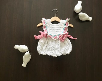 Crochet PATTERN Sakura Romper Pattern N 619 for 4 size 0-3 3-6 6-12 months 1-2 years Baby Toddler Romper Closed bottom & Button fastening