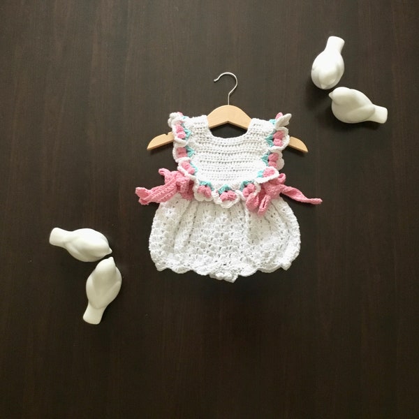 Crochet PATTERN Sakura Romper Pattern N 619 for 4 size 0-3 3-6 6-12 months 1-2 years Baby Toddler Romper Closed bottom & Button fastening