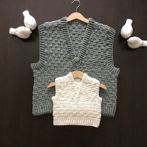 PDF Crochet PATTERN Harmony Basketweave V Collar Vest N 691 Size Baby Boy & Girl to Adult