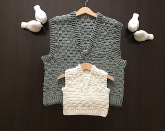 PDF Crochet PATTERN Harmony Basketweave V Collar Vest N 691 Size Baby Boy & Girl to Adult
