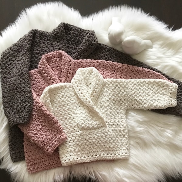 MOTIF au crochet, modèle Atlas bébé col châle N 495 taille bébé tout-petit 0-6 mois 6-12 mois 1-2 ans 3-4 ans 5-6 ans