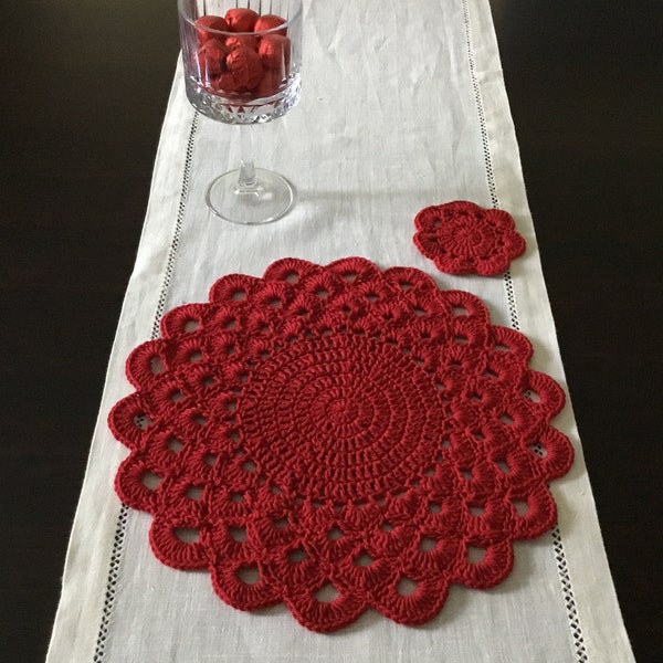 Set de table rond et sous-verre camélia MOTIF au crochet, motif N 148