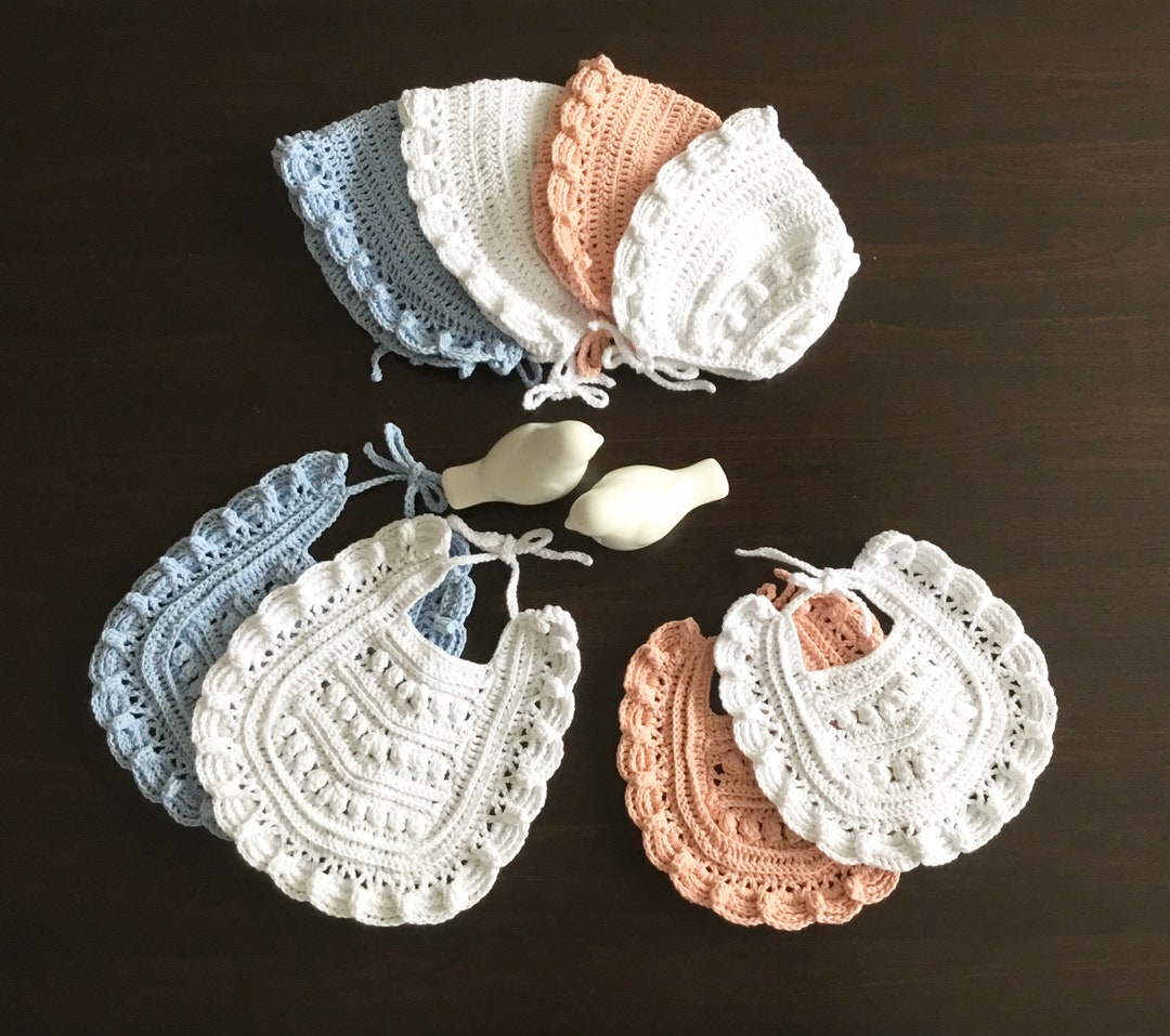 Crochet PATTERN Magnolia Baby Bib & Bonnet Set Pattern