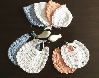 Crochet PATTERN Magnolia Baby Bib & Bonnet Set Pattern N 431