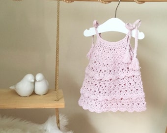 Crochet PATTERN Mira Tie Strap Dress Pattern N 469 Size Baby Toddler Children 0-3 3-6 6-12 months 1-2  3-4  5-6 7-8 9-10 years