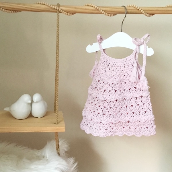 Crochet PATTERN Mira Tie Strap Dress Pattern N 469 Size Baby Toddler Children 0-3 3-6 6-12 months 1-2  3-4  5-6 7-8 9-10 years