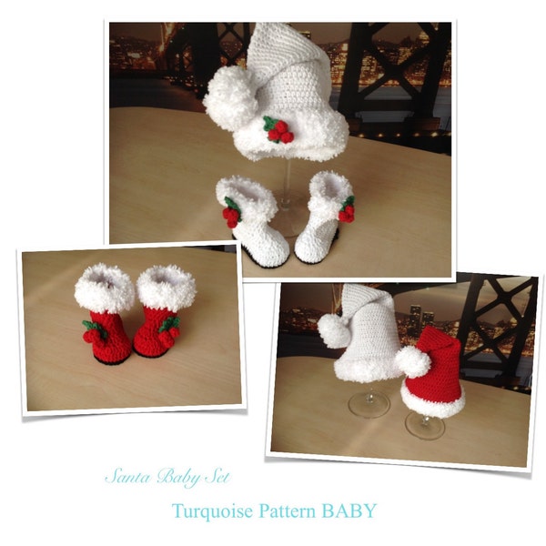 Crochet PATTERN Santa Baby Boot & Hat Set N 333 Size Baby 0-6 and 6-12 months