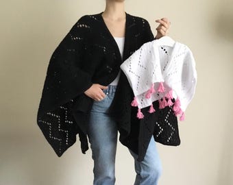 PDF Crochet PATTERN Tara Zig Zag Poncho N 697 for ten sizes Baby to Adult 4X Easy Modern Sweater Cardigan Top Swoncho