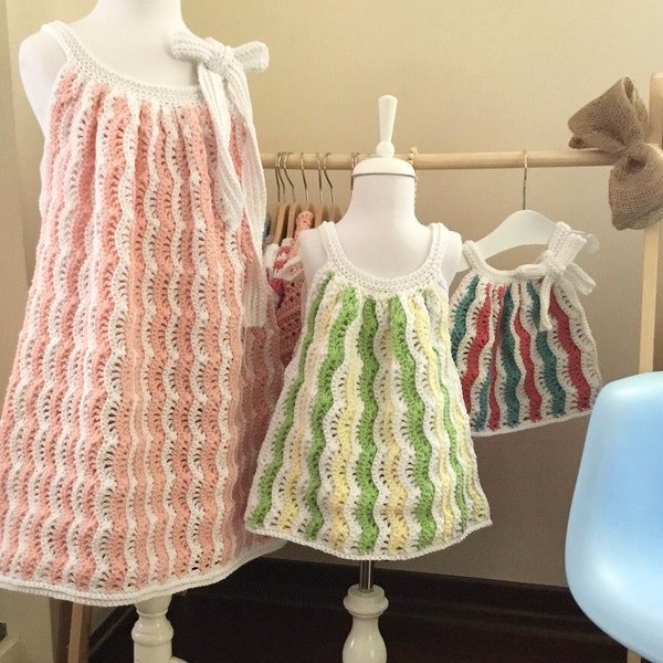 Crochet PATTERN Pretty Waves Favorite Dress Pattern N 614 Size Baby Toddler Girls 0-3 3-6 6-12 months 1-2 years 3-4 5-6 7-8 9-10 years