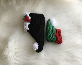 PDF Crochet PATTERN Elf Bootie & Hat Set N 336 for six sizes 0-8 years