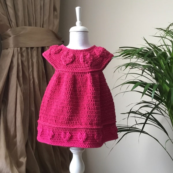 Crochet PATTERN Sweetheart Dress Pattern N 449 for 8 size 0-6 6-12 months 1-2 3-4 5-6 7-8 9-10 11-12 years Baby Toddler Girls Love Dress