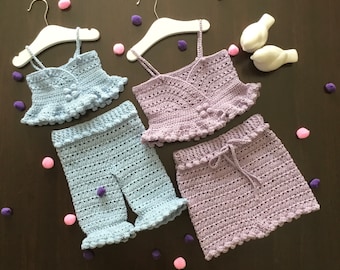 Crochet PATTERN Mia Ruffle Crop Top & Pants Shorts Summer Set Pattern N 646 Baby Toddler Girl 0-3 3-6 6-12 months 1-2 3-4 5-6 7-8 9-10 years