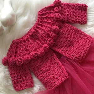 Crochet PATTERN Roses Cardigan Pattern No 445 Size 0-3 months 3-6 months 6-12 months 1-2 years 3-4 years