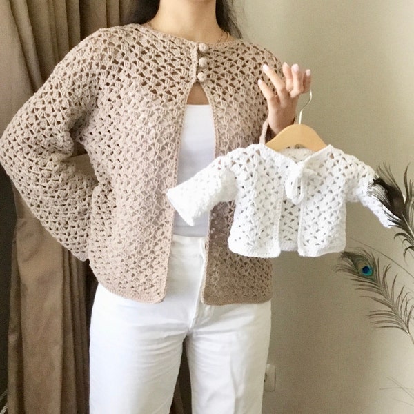 Crochet PATTERN Ariel Cardigan Pattern N 655 pour la taille 14 de Taille 0-3 3-6 6-12 mois 2-3 4-6 7-8 9-10 11-12 ans Ados Adulte S M L XL 2X