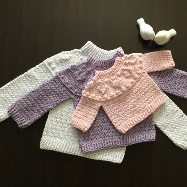 MOTIF de pull chérie au crochet N 451 pour 8 tailles, bébé, bambin, enfants, enfants de 0 à 6 mois, à 11-12 ans, pull coeurs amour