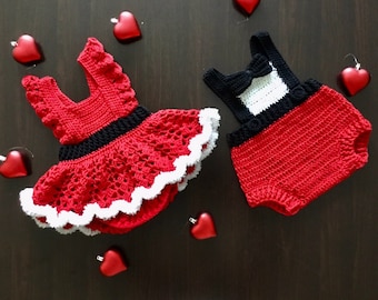 PDF Crochet PATTERN Santa Baby Girl Boy Romper Diaper Cover N 310 for five sizes 0-4 years