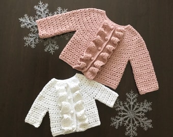 Crochet PATTERN Mia Front Ruffle Cardigan Pattern N 662 size Baby Toddler Kids 0-3 3-6 6-12 months 1-2 3-4 5-6 7-8 9-10 11-12 years