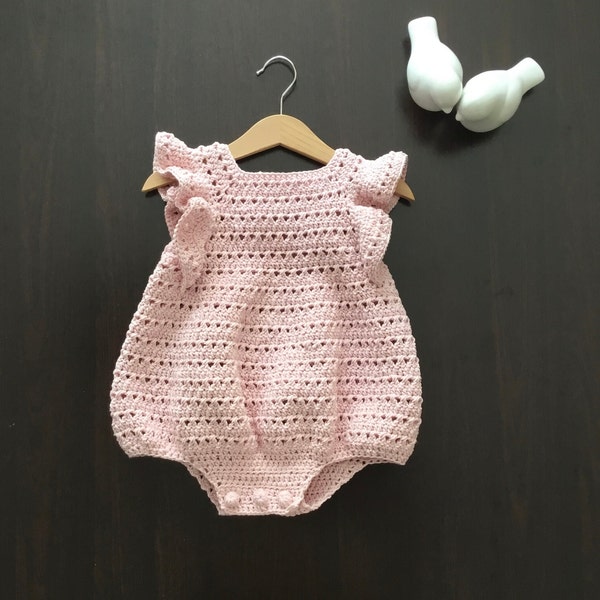 MOTIF au crochet Mia, barboteuse à volants pour bébé fille N 666 Taille 0-3 mois 3-6 mois 6-12 mois 1-2 ans 3-4 ans