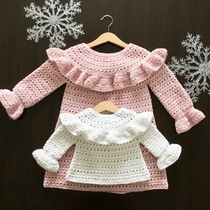 Crochet PATTERN Mia Baby Girl Long Sleeve Dress Pattern N 472 Size 0-3 months 3-6 months 6-12 months 1-2 years 3-4 years 5-6 years