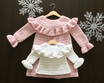 PDF MODELLO all'uncinetto per abito a maniche lunghe per bambina Mia N 472 Taglia da 0-3 mesi a 5-6 anni
