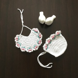 Crochet PATTERN Sakura Bib & Bonnet Set Pattern N 606 Bib size in Baby Toddler Bonnet size in 0-6 months 6-12 months 1-2 years