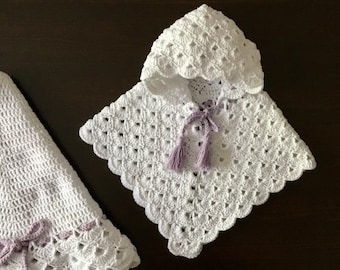 PDF Crochet PATTERN Camellia Hooded Poncho Bonnet N 413 for ten sizes Baby to Adult XL