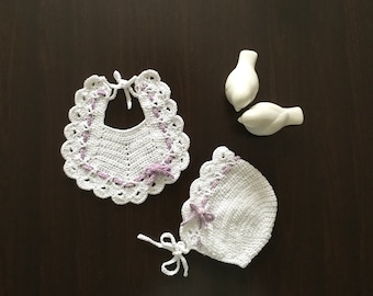 Crochet PATTERN Camellia Baby Girl Bib & Bonnet Set Pattern N 484