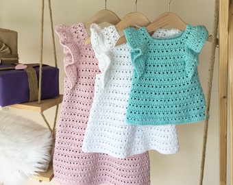 Crochet PATTERN Mia Baby Girl Frill Dress Pattern N 475 Size Baby Toddler 0-3 months 3-6 months 6-12 months 1-2 years 3-4 years 5-6 years