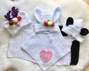 PDF Crochet PATTERN Baby Bunny Panda Unicorn Poncho N 408 for seven sizes 0-8 years