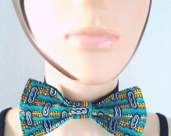 Double bow tie for children or adults in green orange midnight blue wax