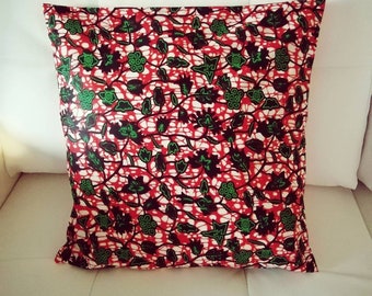 Housse WAX  coussin de 40 ou 45ou 50 cm de côté rouge bordeaux et vert