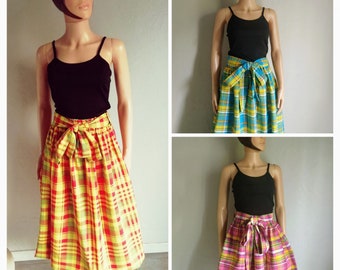 Madras maxi or short skirt options madras lengths various colors pleated at the belt