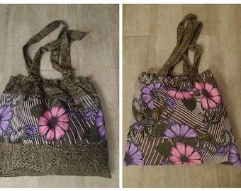 Clearance sale reversible bi-material tote bag and interior pocket in floral wax