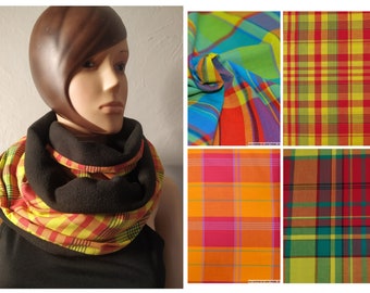 Reversible 2-lap snood in black fleece and madras choice of colors