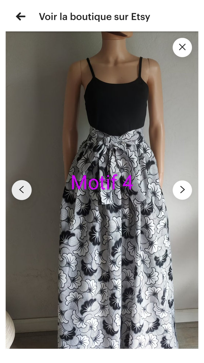 Pleated skirt with long or short belt length options in polyester wax print wedding flowers image 6