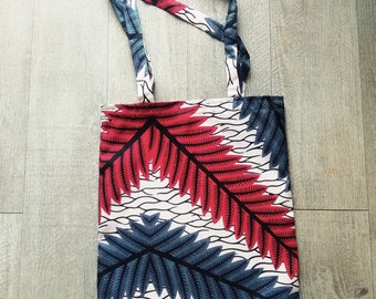 Tote bag cabas en Print wax feuillage rouge et gris